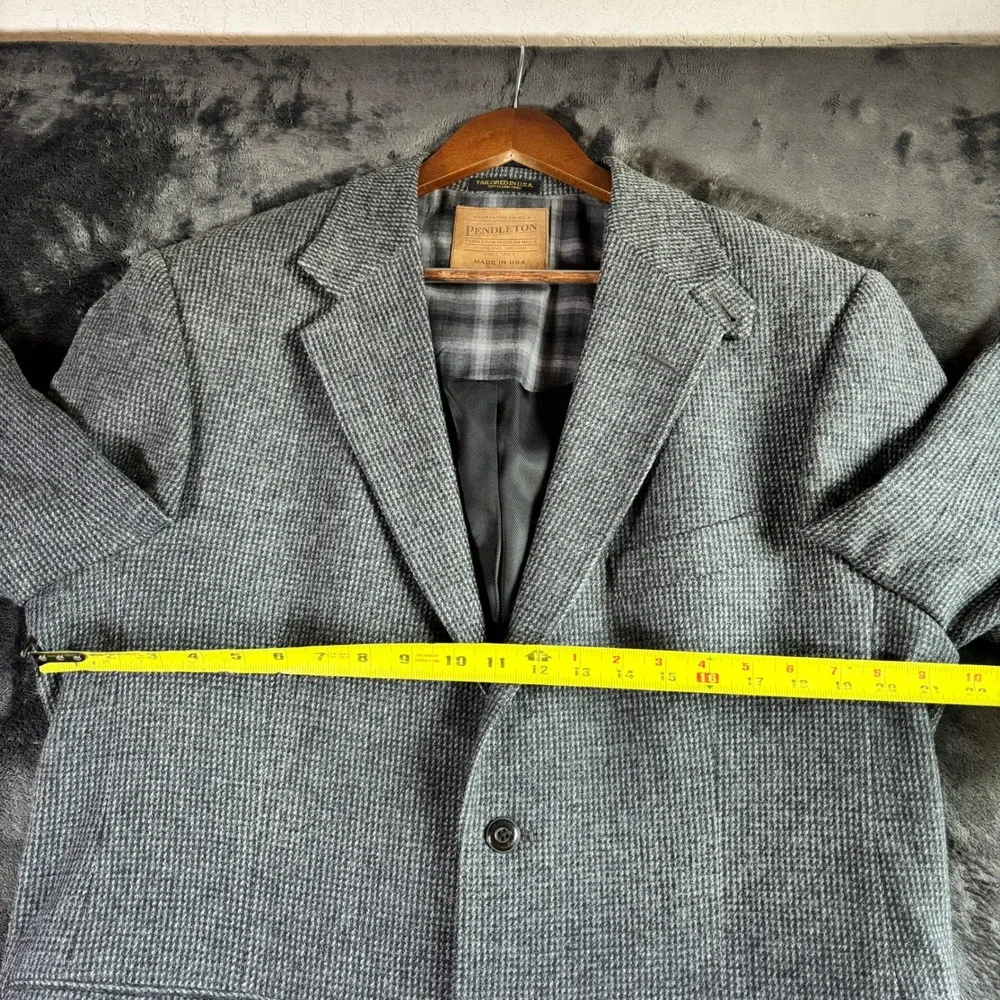 Pendleton Blazer 44R Gray Wool Houndstooth Suede Elbow Patches Heritage Academia